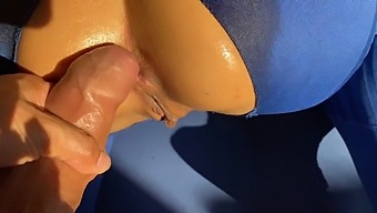 Stepsister Receives Oiled Butt Penetration During Yoga Session, Resulting In Climax On Breasts